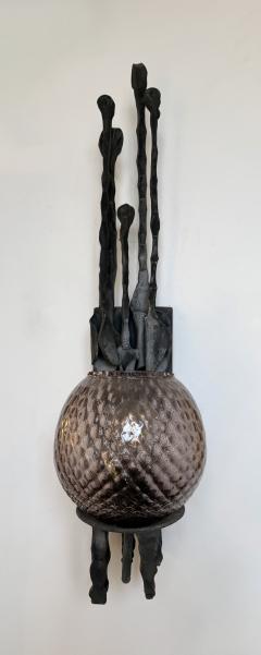  Pozzebon Pair of Wrought Iron and Glass Sconces by Pozzebon Italy 1970s - 4477256