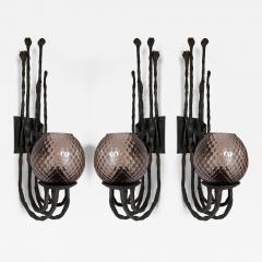  Pozzebon Wrought Iron and Glass Sconce by Pozzebon Italy 1970s - 4477243