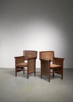  Prag Rudniker Prag Rudniker Secession pair of oak and rope armchairs - 1471153