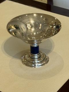  Puiforcat Puiforcat Art Deco Silver Tazza with Cobalt Blue Enamel Column France c 1930s - 4737008