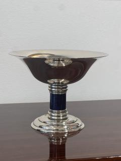  Puiforcat Puiforcat Art Deco Silver Tazza with Cobalt Blue Enamel Column France c 1930s - 4737013