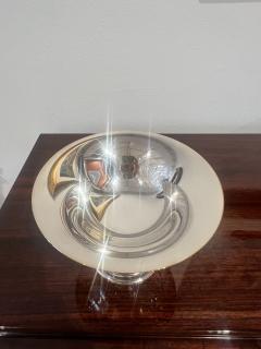  Puiforcat Puiforcat Art Deco Silver Tazza with Cobalt Blue Enamel Column France c 1930s - 4737014
