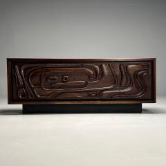  Pulaski Furniture Corporation Pulaski Brutalist Mid Century Modern Oceanic Dresser Sculpted Walnut 1960s - 3753694