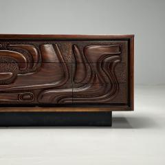  Pulaski Furniture Corporation Pulaski Brutalist Mid Century Modern Oceanic Dresser Sculpted Walnut 1960s - 3753696