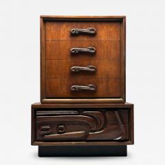  Pulaski Furniture Corporation Pulaski Brutalist Mid Century Modern Oceanic Highboy Sculpted Walnut 1960s - 3755523