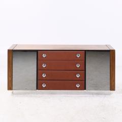  Pulaski Furniture Corporation Pulaski Mid Century Rosewood Leather and Chrome Lowboy Dresser - 4186875