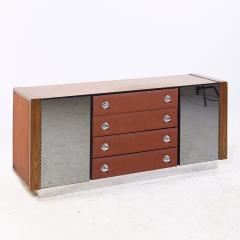  Pulaski Furniture Corporation Pulaski Mid Century Rosewood Leather and Chrome Lowboy Dresser - 4186877