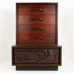  Pulaski Furniture Corporation Witco Style Pulaski Oceanic Brutalist MCM 6 Drawer Gentlemans Chest Highboy - 4128090