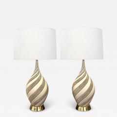  Quartite Creative Corp Signed Large Pair 1960s Ivory Glazed Spiral Lamps by Quartite Creative Corp - 4412146