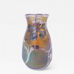  Quezal Quezal New York Art Nouveau Iridescent Silver Overlay Vase - 4225803