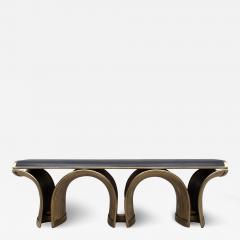  R Y Augousti Bench in Black Oak with Bronze Patina Brass Legs by R Y Augousti - 3855162