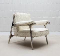  R Y Augousti Boucl Armchair with Polished Steel Accents by R Y Augousti - 4218233