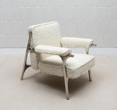  R Y Augousti Boucl Armchair with Polished Steel Accents by R Y Augousti - 4218236