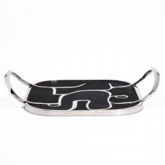  R Y Augousti Cocteau Tray in Black Shagreen with Polished Stainless Steel by R Y Augousti - 4236268