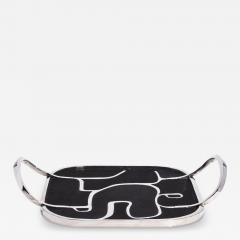  R Y Augousti Cocteau Tray in Black Shagreen with Polished Stainless Steel by R Y Augousti - 4249115