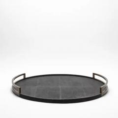  R Y Augousti Extra Large Round Tray in Shagreen with Bronze Patina Brass by R Y Augousti - 3844992