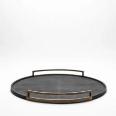  R Y Augousti Extra Large Round Tray in Shagreen with Bronze Patina Brass by R Y Augousti - 3844996