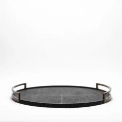  R Y Augousti Extra Large Round Tray in Shagreen with Bronze Patina Brass by R Y Augousti - 3844997