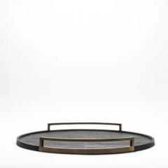  R Y Augousti Extra Large Round Tray in Shagreen with Bronze Patina Brass by R Y Augousti - 3844998