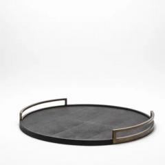  R Y Augousti Extra Large Round Tray in Shagreen with Bronze Patina Brass by R Y Augousti - 3845000