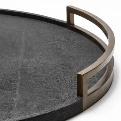  R Y Augousti Extra Large Round Tray in Shagreen with Bronze Patina Brass by R Y Augousti - 3845023