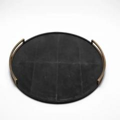  R Y Augousti Extra Large Round Tray in Shagreen with Bronze Patina Brass by R Y Augousti - 3845026