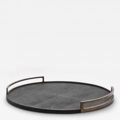  R Y Augousti Extra Large Round Tray in Shagreen with Bronze Patina Brass by R Y Augousti - 3846119