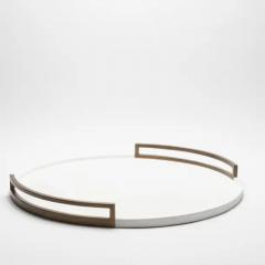 R Y Augousti Extra Large Round Tray in Shagreen with Bronze Patina Brass by R Y Augousti - 3845254