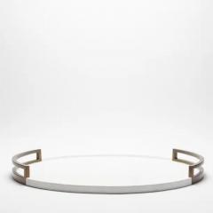  R Y Augousti Extra Large Round Tray in Shagreen with Bronze Patina Brass by R Y Augousti - 3845258