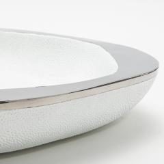  R Y Augousti Modern Bowl in White Shagreen with Stainless Steel Details by R Y Augousti - 4218199