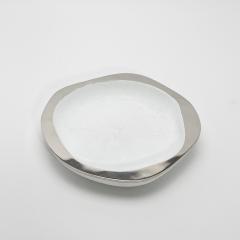  R Y Augousti Modern Bowl in White Shagreen with Stainless Steel Details by R Y Augousti - 4218235