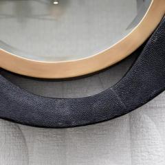  R Y Augousti Modern Mirror in Black Shagreen with Bronze Patina Brass Details by R Y Augousti - 3896184