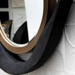  R Y Augousti Modern Mirror in Black Shagreen with Bronze Patina Brass Details by R Y Augousti - 3896193