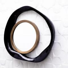  R Y Augousti Modern Mirror in Black Shell with Bronze Patina Brass Details by R Y Augousti - 3896145