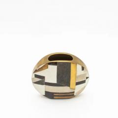  R Y Augousti Modern Vase in Shagreen with Black Shell and Brass Details by R Y Augousti - 3879470