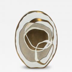  R Y Augousti Modern Vase in Shagreen with Shell and Brass Details by R Y Augousti - 3884583