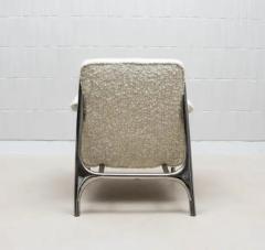  R Y Augousti Pair of Boucl Armchairs with Polished Steel Accents by R Y Augousti - 3887698