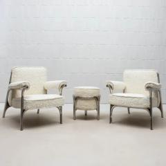  R Y Augousti Pair of Boucl Armchairs with Polished Steel Accents by R Y Augousti - 3887699