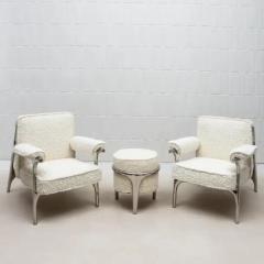  R Y Augousti Pair of Boucl Armchairs with Polished Steel Accents by R Y Augousti - 3887704