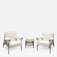  R Y Augousti Pair of Boucl Armchairs with Polished Steel Accents by R Y Augousti - 3890357