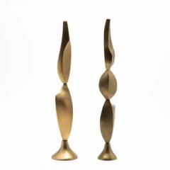  R Y Augousti Pair of Modern Abstract Sculptures in Bronze Patina Brass by Patrick Coard Paris - 3848366