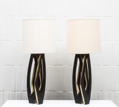  R Y Augousti Pair of Modern Lamps in Black Shagreen with Bronze Patina Brass by R Y Augousti - 4208013