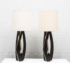  R Y Augousti Pair of Modern Lamps in Black Shagreen with Bronze Patina Brass by R Y Augousti - 4208083