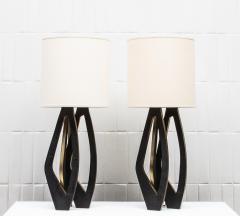  R Y Augousti Pair of Modern Lamps in Black Shagreen with Bronze Patina Brass by R Y Augousti - 4208085