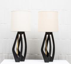  R Y Augousti Pair of Modern Lamps in Black Shagreen with Bronze Patina Brass by R Y Augousti - 4208088