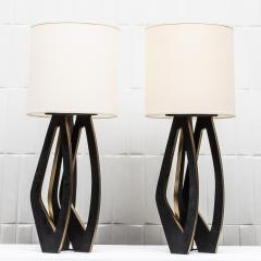  R Y Augousti Pair of Modern Lamps in Black Shagreen with Bronze Patina Brass by R Y Augousti - 4208130