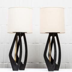  R Y Augousti Pair of Modern Lamps in Black Shagreen with Bronze Patina Brass by R Y Augousti - 4208131