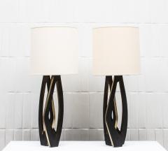  R Y Augousti Pair of Modern Lamps in Black Shagreen with Bronze Patina Brass by R Y Augousti - 4208132