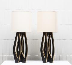  R Y Augousti Pair of Modern Lamps in Black Shagreen with Bronze Patina Brass by R Y Augousti - 4208149