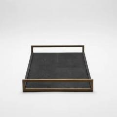  R Y Augousti Rectangular Tray in Black Shagreen with Bronze Patina Brass by R Y Augousti - 3844903